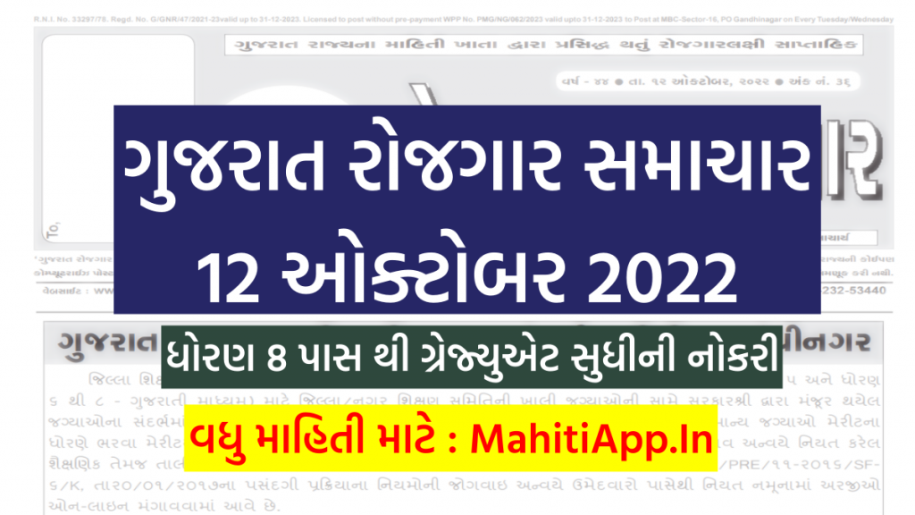 ગુજરાત રોજગાર સમાચાર 12 ઓક્ટોબર 2022