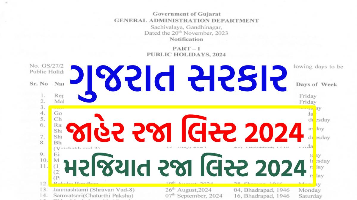 ગુજરાત સરકાર જાહેર રજા અને મરજિયાત રજા લિસ્ટ 2024